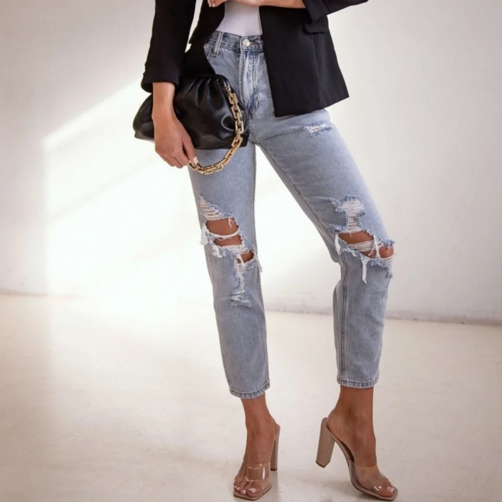 Insane Gene, High Rise Ripped Ankle Girlfriend Jeans - Picture 4 of 9